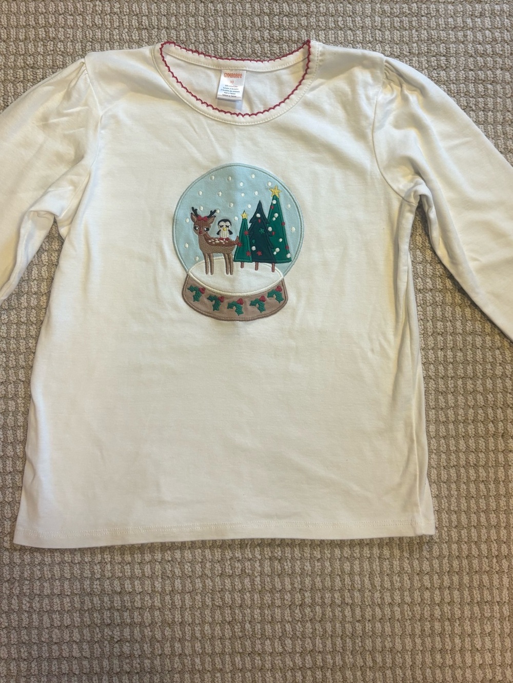 Gymboree Girls' Cream Long-Sleeve Holiday Snow Globe Top